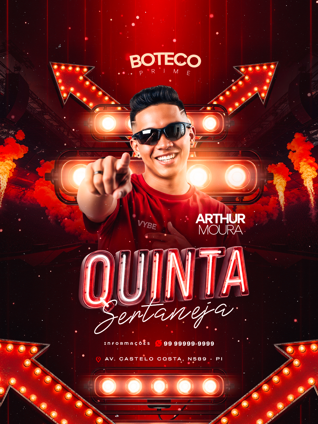 Flyer Shows Festa Boteco Prime Quinta Sertaneja Arthur Moura PSD Editável