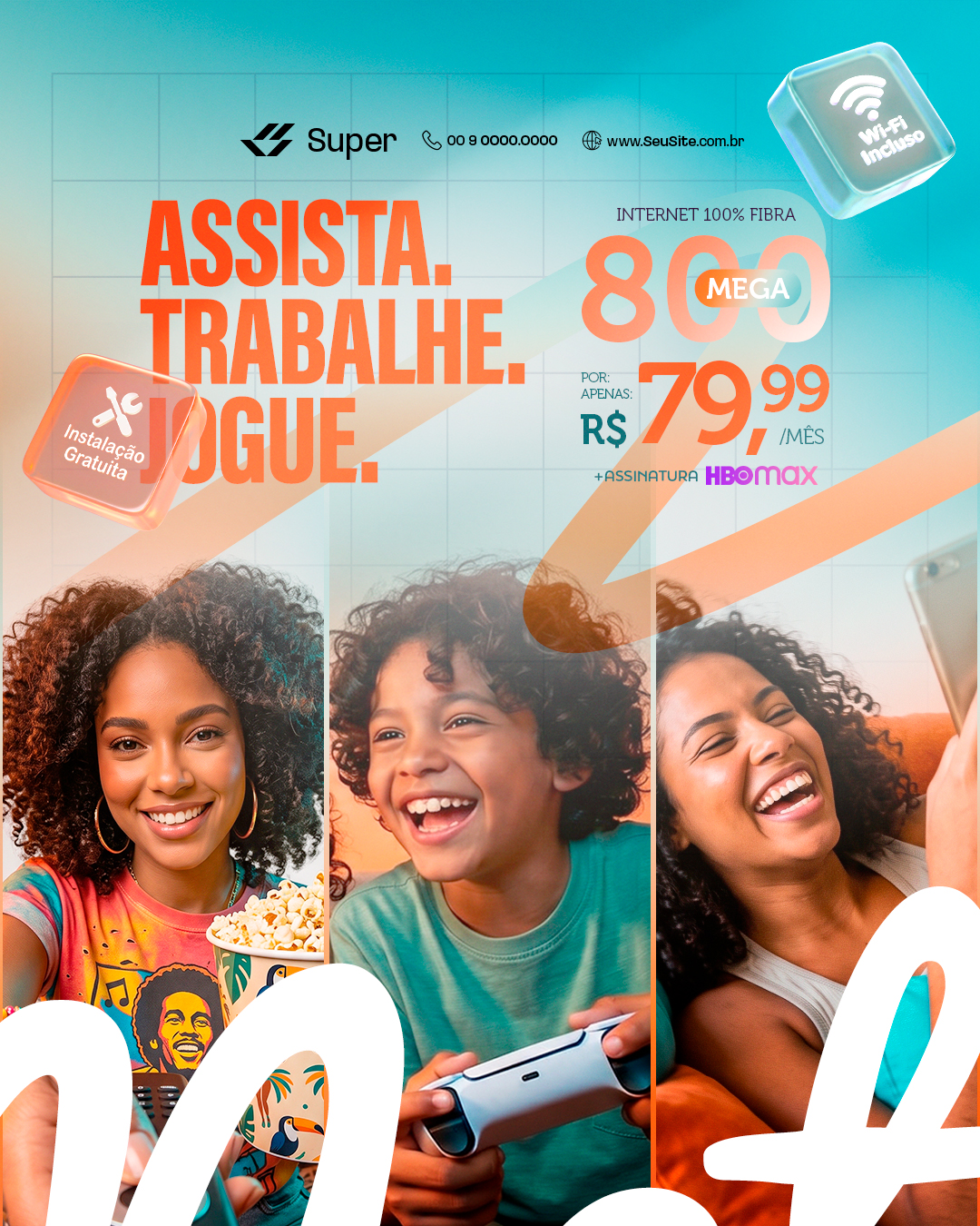 Provedor de Internet Assista Trabalhe Jogue PSD Editável