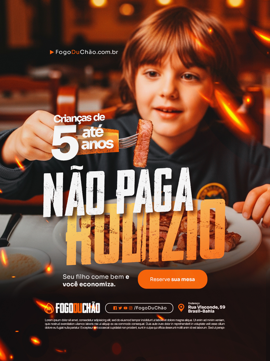 Churrascaria Crianças de Até 5 Anos Não Paga Rodízio Social Media PSD Editável