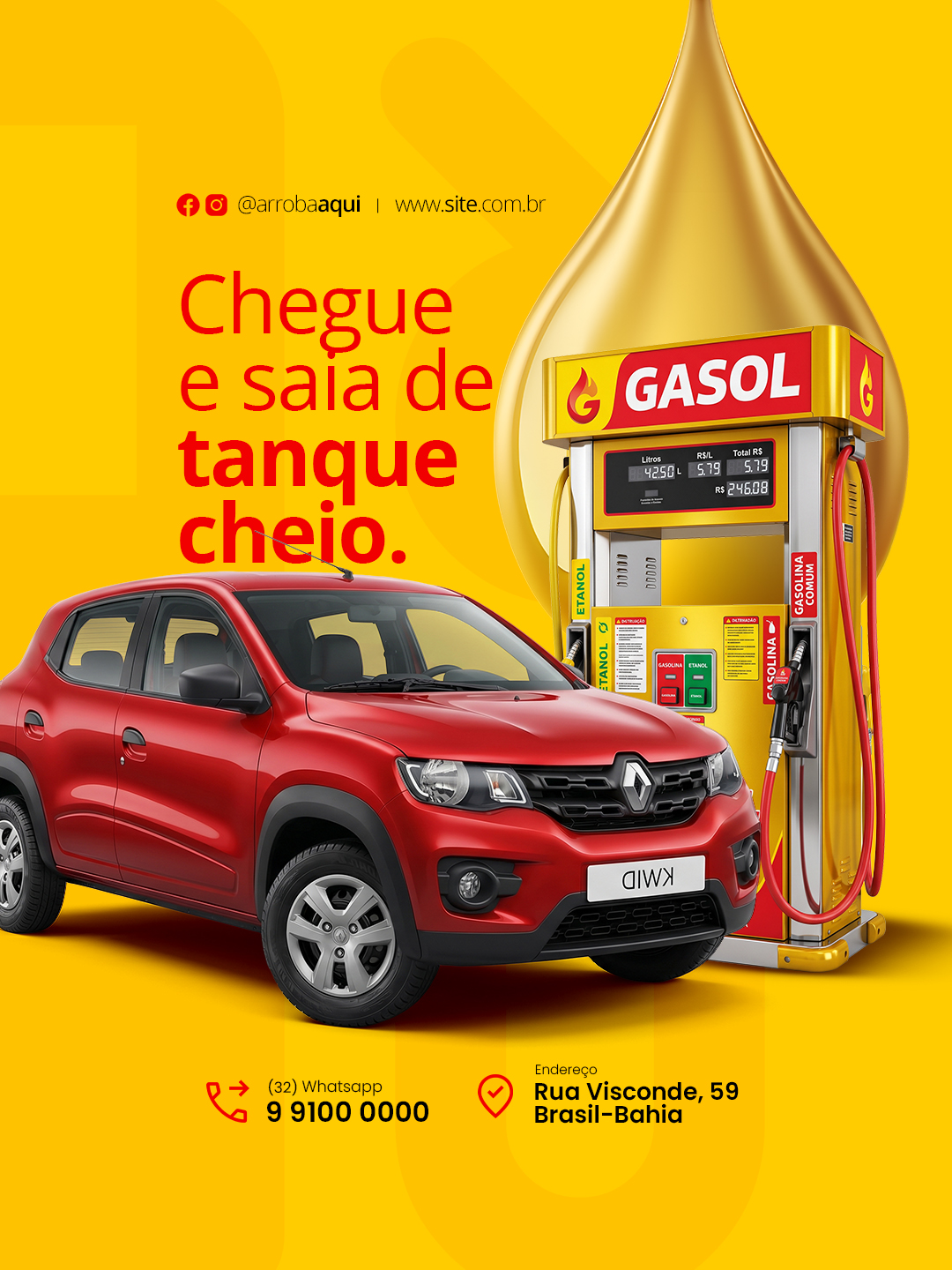 Posto de Gasolina Chegue e Saia de Tanque Cheio PSD Editável