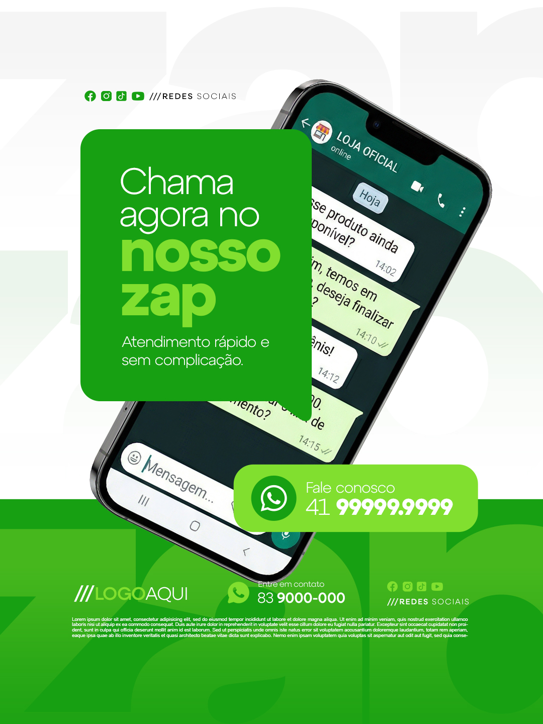 Chama Agora No Nosso Zap Atendimento Rápido PSD Editável