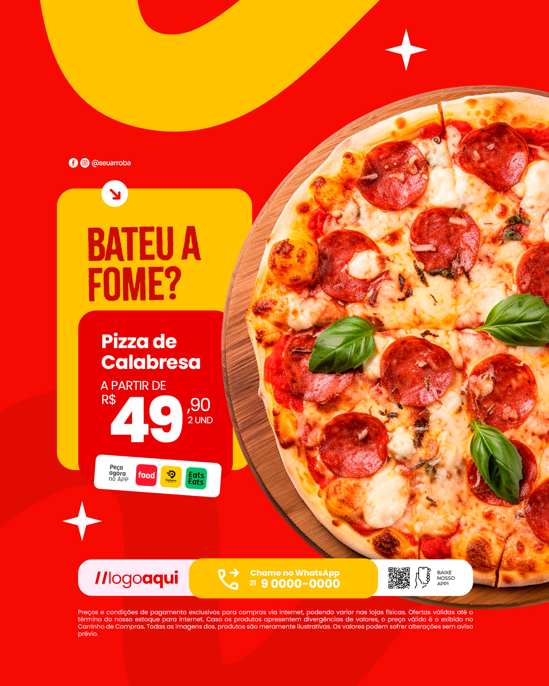 Pizzaria Bateu a Fome Pizza de Calabresa PSD Editável