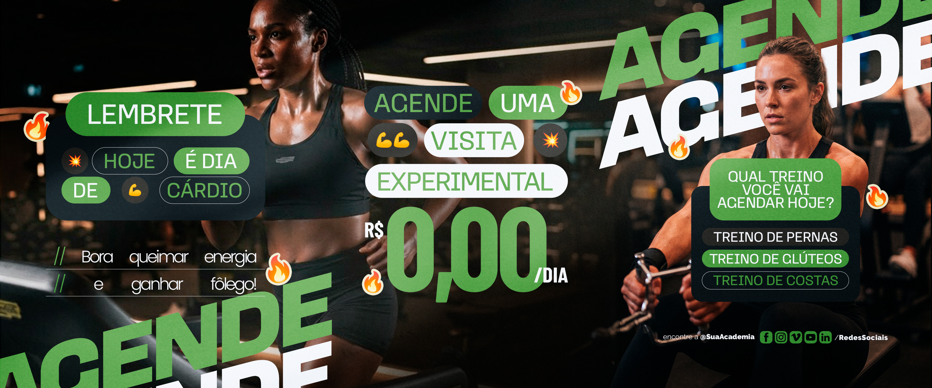 Academia Dia de Cardio e Visita Experimental Gratuita Carrossel PSD Editável