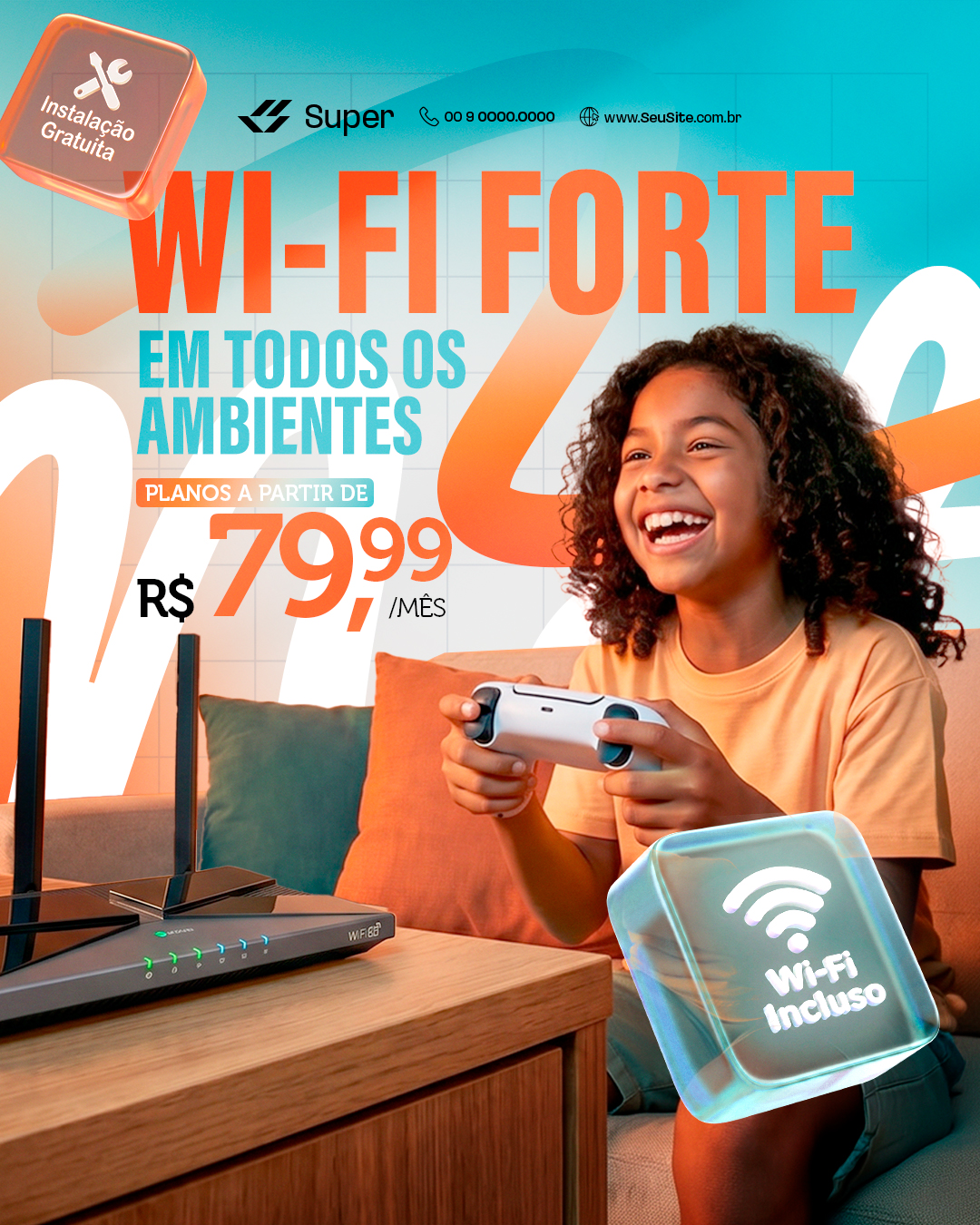 Provedor de Internet Wi Fi Forte em Todos os Ambientes Instalação Gratuita PSD Editável