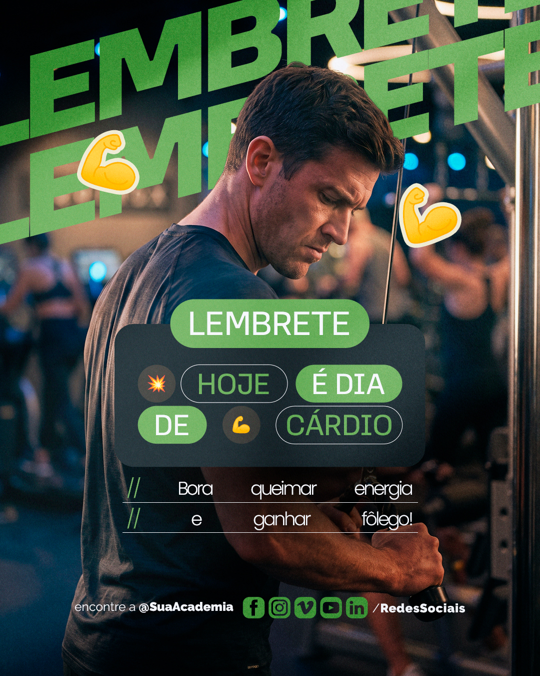 Lembrete Hoje É Dia de Cardio para Sua Academia PSD Editável